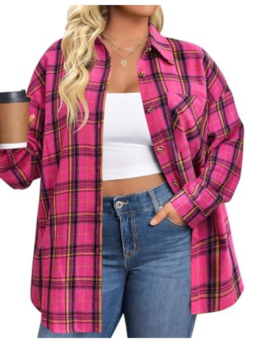 Women's Plus Size Flannel Shirt Long Sleeve Button Down Plaid Cotton Top